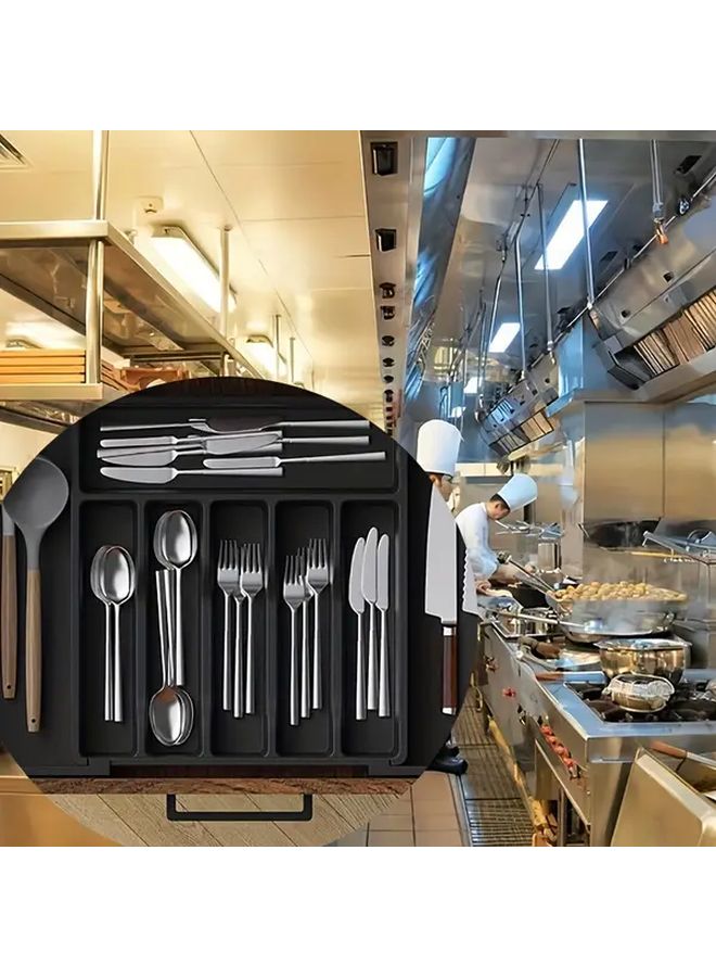 White Adjustable Cutlery Drawer Organizer Retractable Rack Kitchen Utensil Storage Box - Image 4